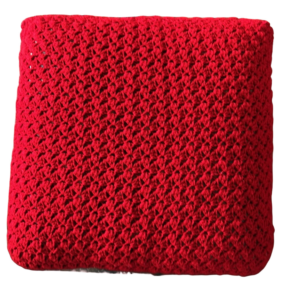 Hand Crafted Patriotic Red Knit Throw Pillow Cover 18 x 18 Hand Crochet Heirloom